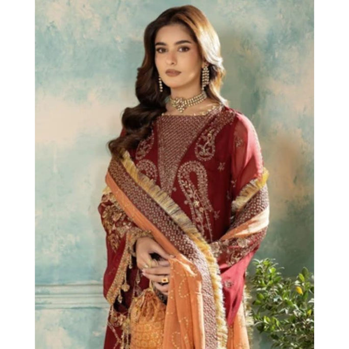Sara Jahan SJ-1025 Rang-e-Bahar Chiffon Maroon 4Pc Suit