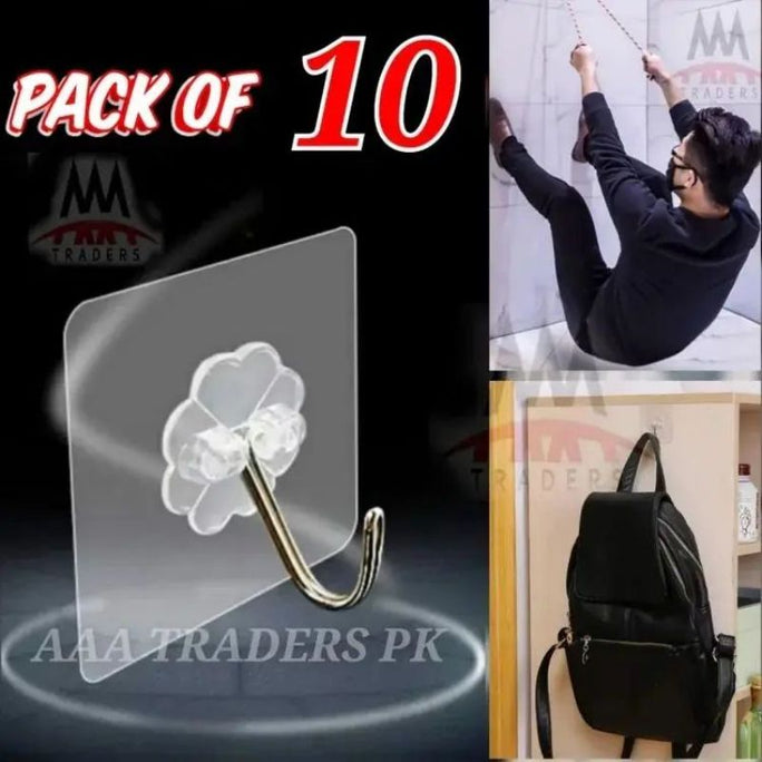 Adhesive Suction Cup Hooks Heavy Duty Wall & Door Hooks Pack of 10Pcs