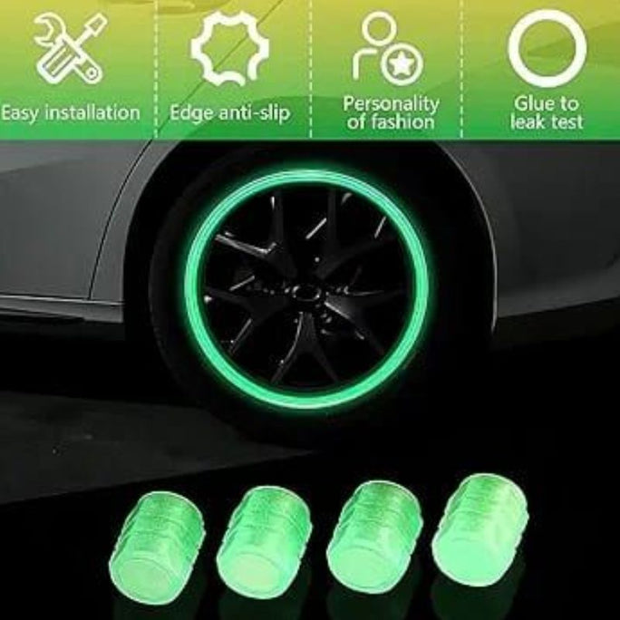 Radium Tire Air Valve Caps Universal Glow Wheel Rim Covers 4 Pcs
