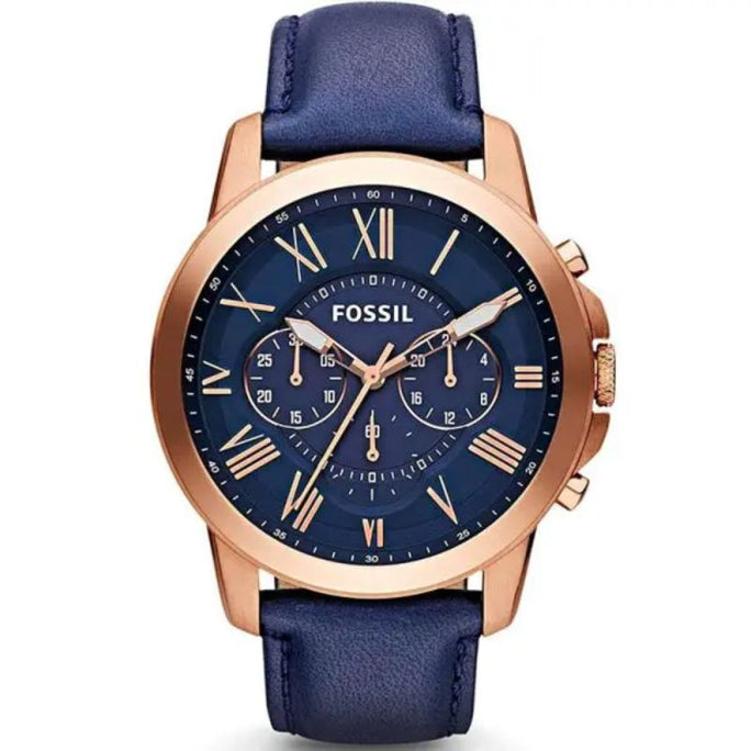 Fossil FS4835 Men’s Quartz Chronograph Blue Leather Strap Blue Dial 44mm Watch