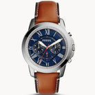 Fossil FS5210 Men’s Chronograph Quartz Brown Leather Strap Navy Blue Dial 44mm Watch