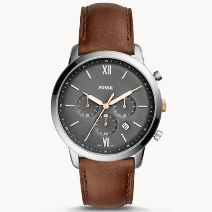 Fossil FS5408 Men’s Chronograph Quartz Brown Leather Strap Grey Dial 44mm Watch