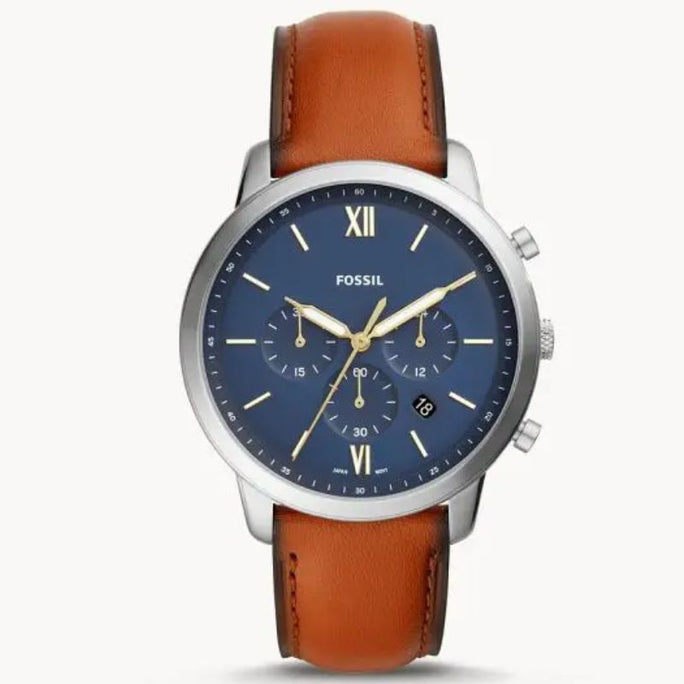 Fossil FS5453 Men’s Chronograph Quartz Brown Leather Strap Blue Dial 44mm Watch