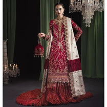 Sara Jashan NA-05 Rang-e-Bahar Tussar silk Maroon 4Pc Suit
