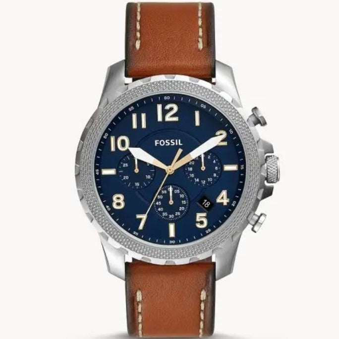 Fossil Men’s Quartz Leather Strap Blue Dial 46mm Watch
