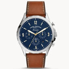 Fossil Men’s Quartz Leather Strap Blue Dial 46mm Watch