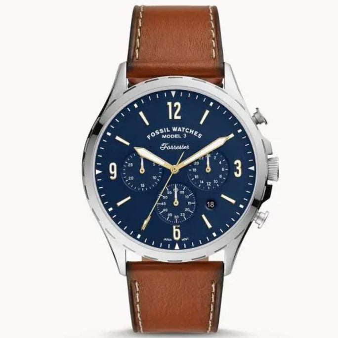 Fossil Men’s Quartz Leather Strap Blue Dial 46mm Watch