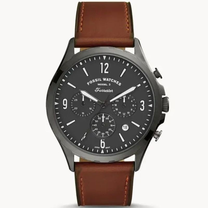 Fossil FS5815 Men’s Chronograph Quartz Leather Strap Gray Dial 46mm Watch