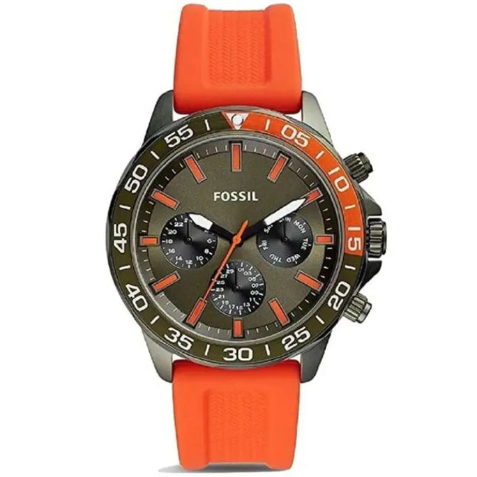 Fossil BQ2500 Men’s Chronograph Quartz Orange Silicone Strap Green Dial 45mm Watch