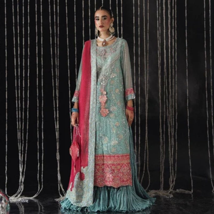 Sara Jahan Rang-e-Bahar Chiffon Ice Blue 4Pc Suit