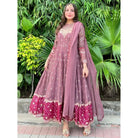 Sara Jahan MARTINA Rang-e-Bahar Georgette Chiffon Peach Mauve Pink 3Pc Suit