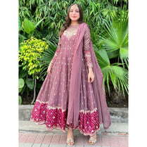 Sara Jahan MARTINA Rang-e-Bahar Georgette Chiffon Peach Mauve Pink 3Pc Suit
