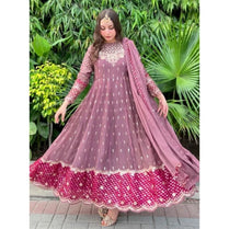 Sara Jahan MARTINA Rang-e-Bahar Georgette Chiffon Peach Mauve Pink 3Pc Suit