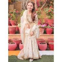 Sara Jahan White-Crown Rang-e-Bahar Zari Organza Peach White 4Pc Suit