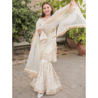 Sara Jahan White-Crown Rang-e-Bahar Zari Organza Peach White 4Pc Suit