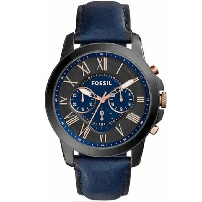 Fossil FS5061 Men’s Chronograph Quartz Blue Leather Strap Black & Blue Dial 44mm Watch