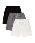 Three pairs of Women Shorts Set Comfy Chill Trio in black, gray, and white on a white background
