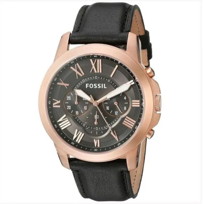 Fossil FS5085 Men’s Quartz Black Leather Strap Grey Dial 44mm Watch