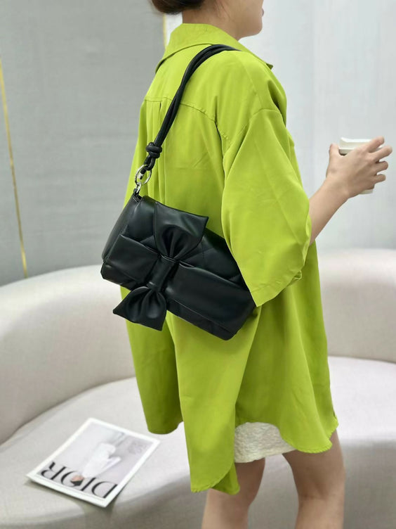 Quilted Leather Bow Accent Crossbody Handbag for Women - Stylish Shoulder Bag