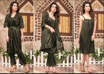 3 Pcs Silk Nighty For Women (Gown , Inner ,Trouser) / Night Suit For Girls