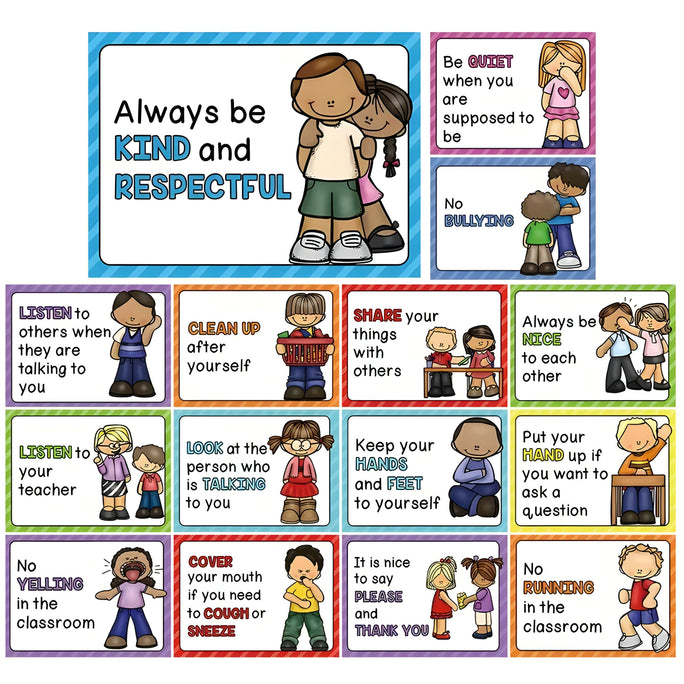 15-Piece Educational Classroom Rules Learning Cards