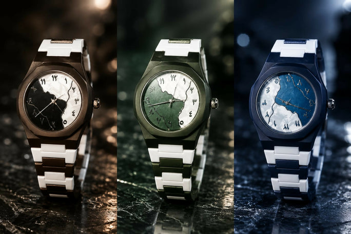 PACK OF 3 PCS Original Arabic Aura Waterproof Wrist Watch: Trending Matte Finish Luxury Timepiece for Men & Boys special Premium Arabic Aura Watch 2026 watch: Luxury Minimalist Design with Butterfly Clasp & Fiber Chain for Men