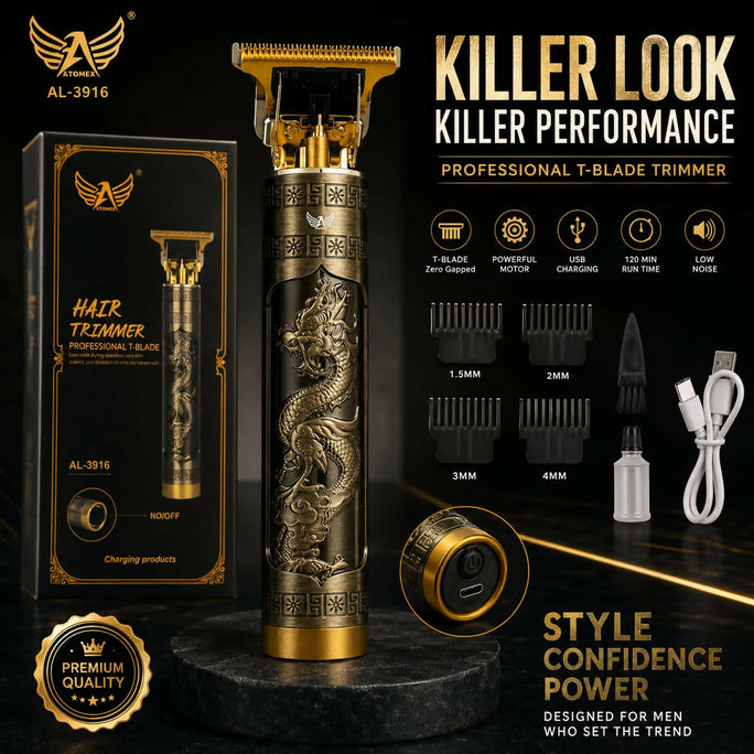 Professional Vintage T9 Hair Trimmer – Engraved Dragon Zero-Gapped