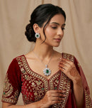 Elegant Floral Cluster Pendant Necklace & Matching Stud Earrings Set for Women - Crystal Flower Jewellery Set