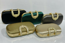Luxury Textured Hard Case Clutch Bag for Women - Crystal Embellished Top Handle Evening Purse