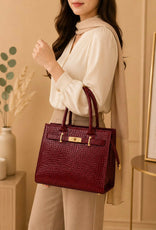Embossed Croco Top Handle Handbag for Women - Premium Textured Shoulder & Crossbody Bag