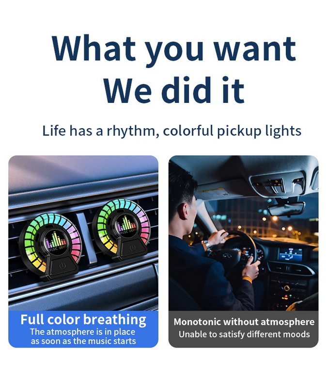 Car AC Vent Air Freshener Aromatherapy RGB Sound Rhythm LED Rechargeable Light Aroma Therapy For Desktop Gaming and Car Dashboard Accessories