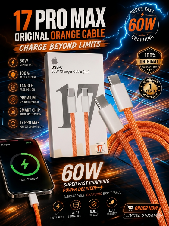 60W USB-C to USB-C Fast Charging Cable 17 Pro Max