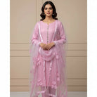 Unstitched 3 Piece Collection Katan Silk Plain Shirt & Trouser With Net Dupatta For Women Dress for women