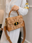 Textured Structured Top-Handle Handbag & Crossbody Bag for Women - Multi-Pocket Flap Shoulder Purse with Printed Strap