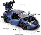 1 32 Porsche 911 GT3 RS Diecast Metal Pull Back Car 4 Openable Doors with Sound and Light Perfect Toy and Gift for Kids