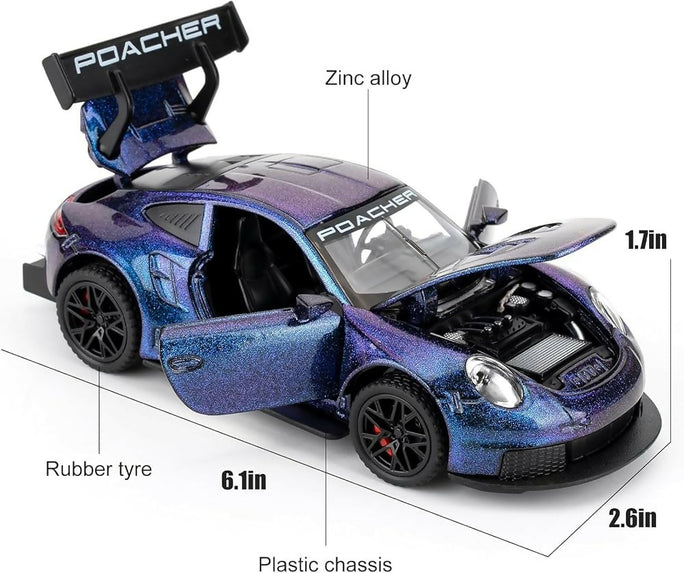 1 32 Porsche 911 GT3 RS Diecast Metal Pull Back Car 4 Openable Doors with Sound and Light Perfect Toy and Gift for Kids