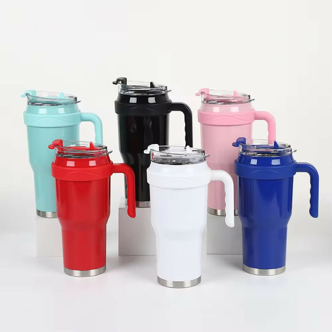 New 40 OZ Tumbler with Handle and Nozzle Straw Lid, Insulated Reusable Stainless Steel Travel Mug Keeps Drinks Cold up to 34 Hours
