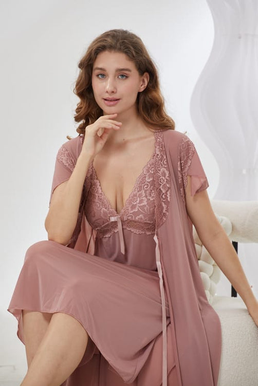 Sajiero 6-Piece Pure Silk Nightwear Set - Marvella Pink
