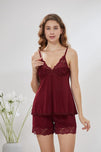Sajiero 6-Piece Pure Silk Nightwear Set - Marvella Maroon