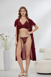 Sajiero 6-Piece Pure Silk Nightwear Set - Marvella Maroon