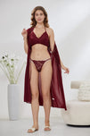 Sajiero 6-Piece Pure Silk Nightwear Set - Marvella Maroon