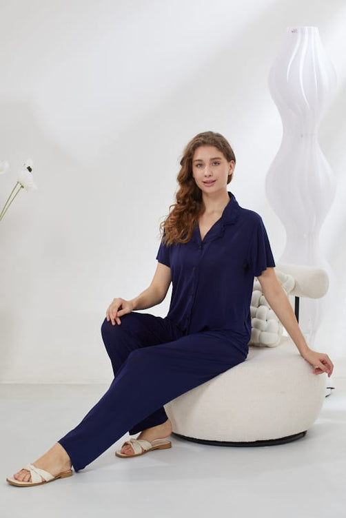 Sajiero 4-Piece Pure Silk Nightwear Set - Rosvian Blue