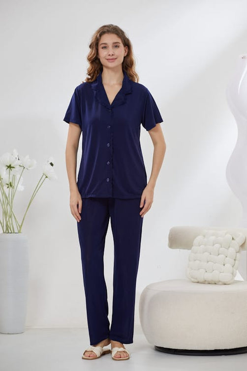 Sajiero 4-Piece Pure Silk Nightwear Set - Rosvian Blue
