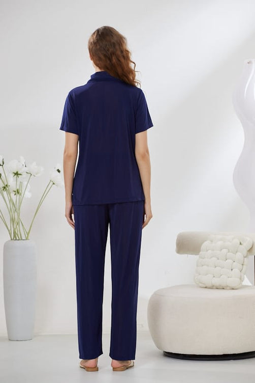 Sajiero 4-Piece Pure Silk Nightwear Set - Rosvian Blue