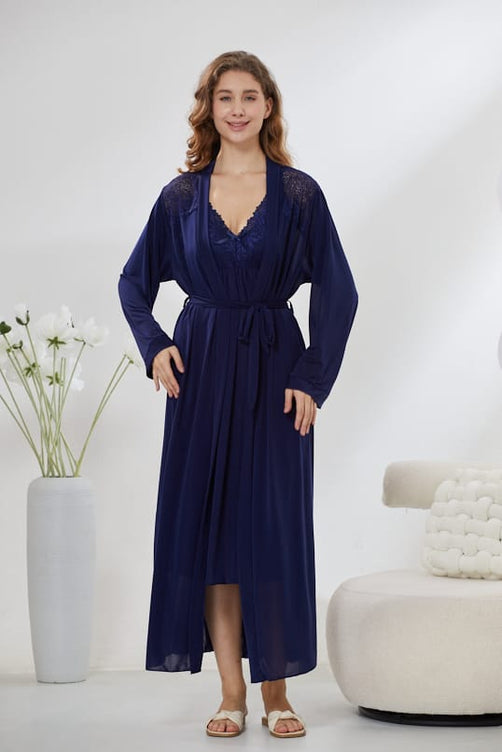 Sajiero 4-Piece Pure Silk Nightwear Set - Rosvian Blue