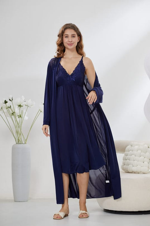 Sajiero 4-Piece Pure Silk Nightwear Set - Rosvian Blue