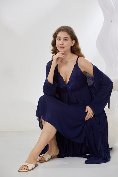 Sajiero 4-Piece Pure Silk Nightwear Set - Rosvian Blue