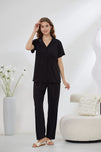 Sajiero 4-Piece Pure Silk Nightwear Set - Rosvian Black