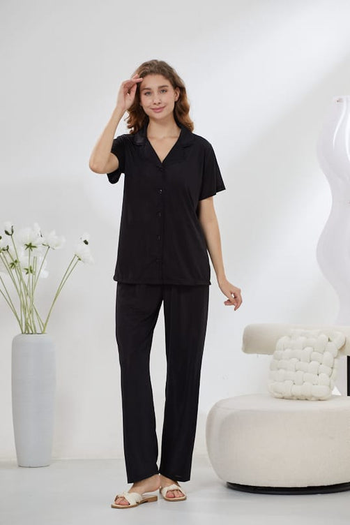 Sajiero 4-Piece Pure Silk Nightwear Set - Rosvian Black