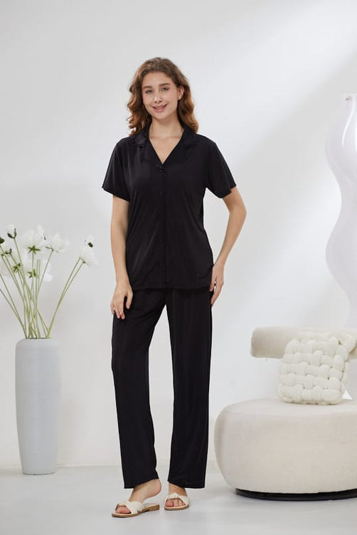 Sajiero 4-Piece Pure Silk Nightwear Set - Rosvian Black